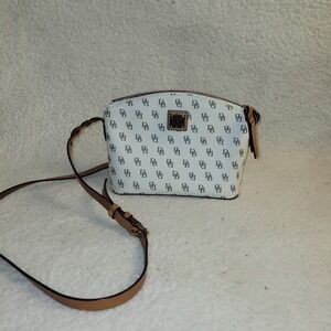Dooney & Bourke Monogram Crossbody Bag White‎ Brown Leather Adjustable Strap